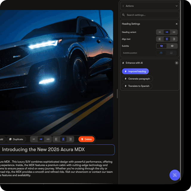 Acura website editor