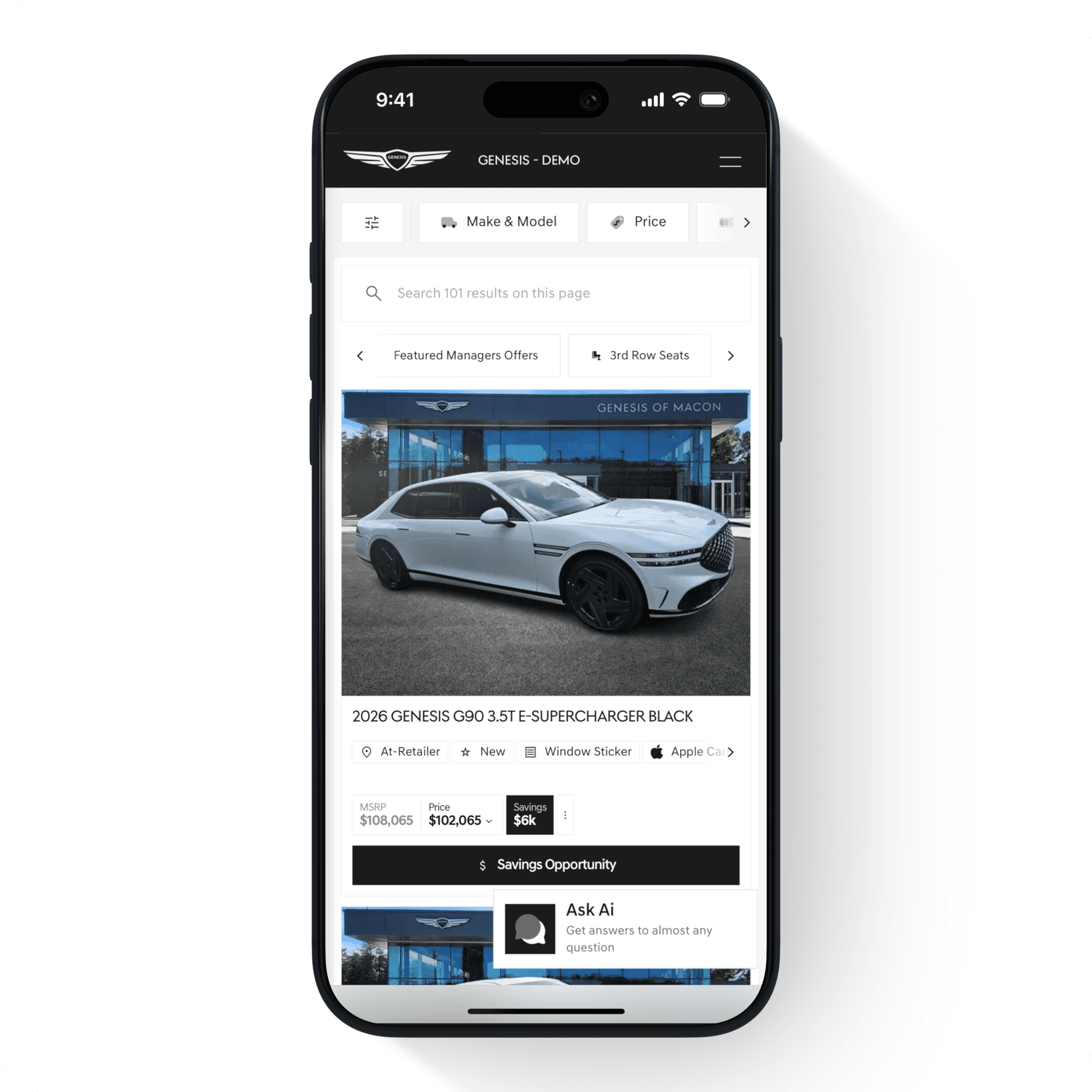 Genesis retailer website on Motive