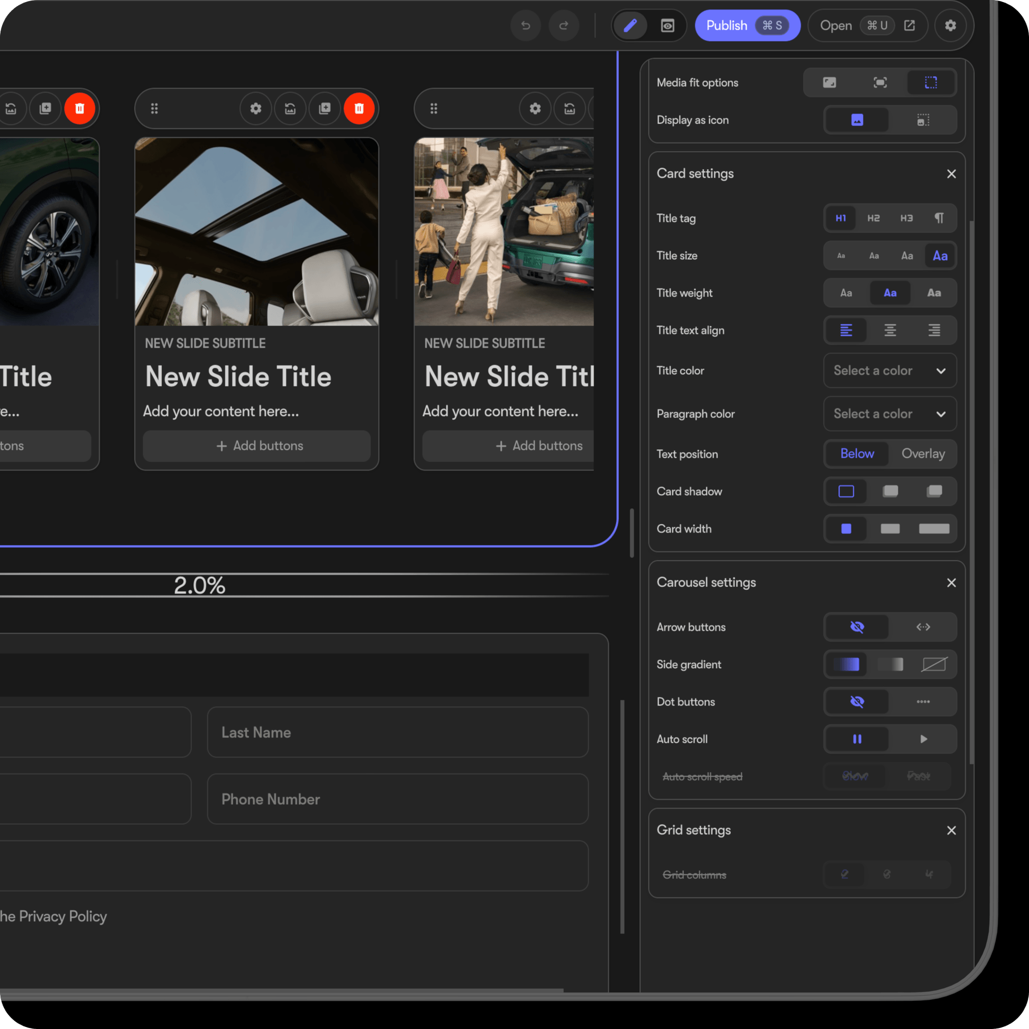 Infiniti website editor