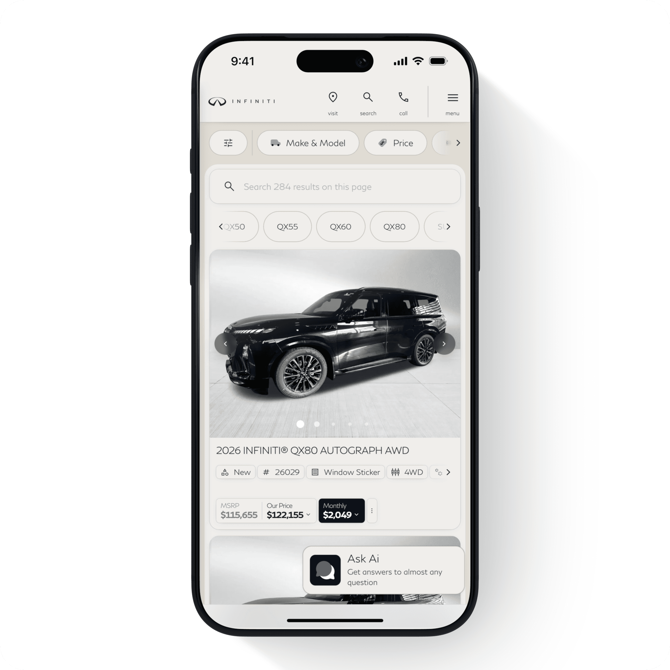 INFINITI dealer website on Motive