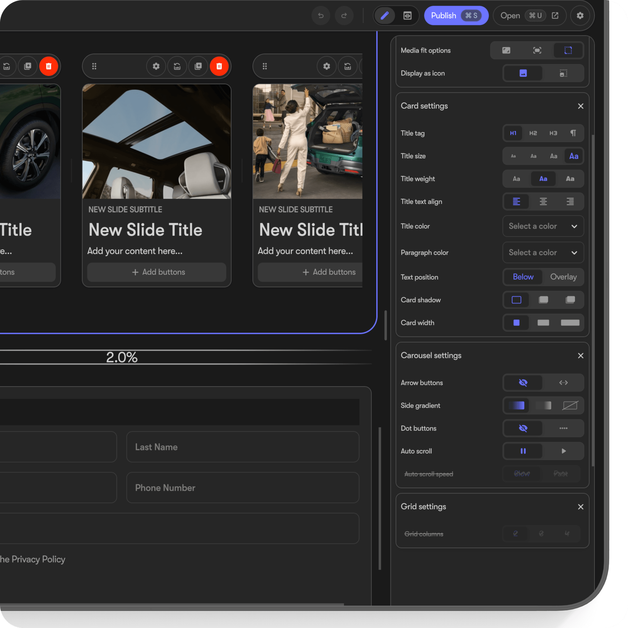 Infiniti website editor