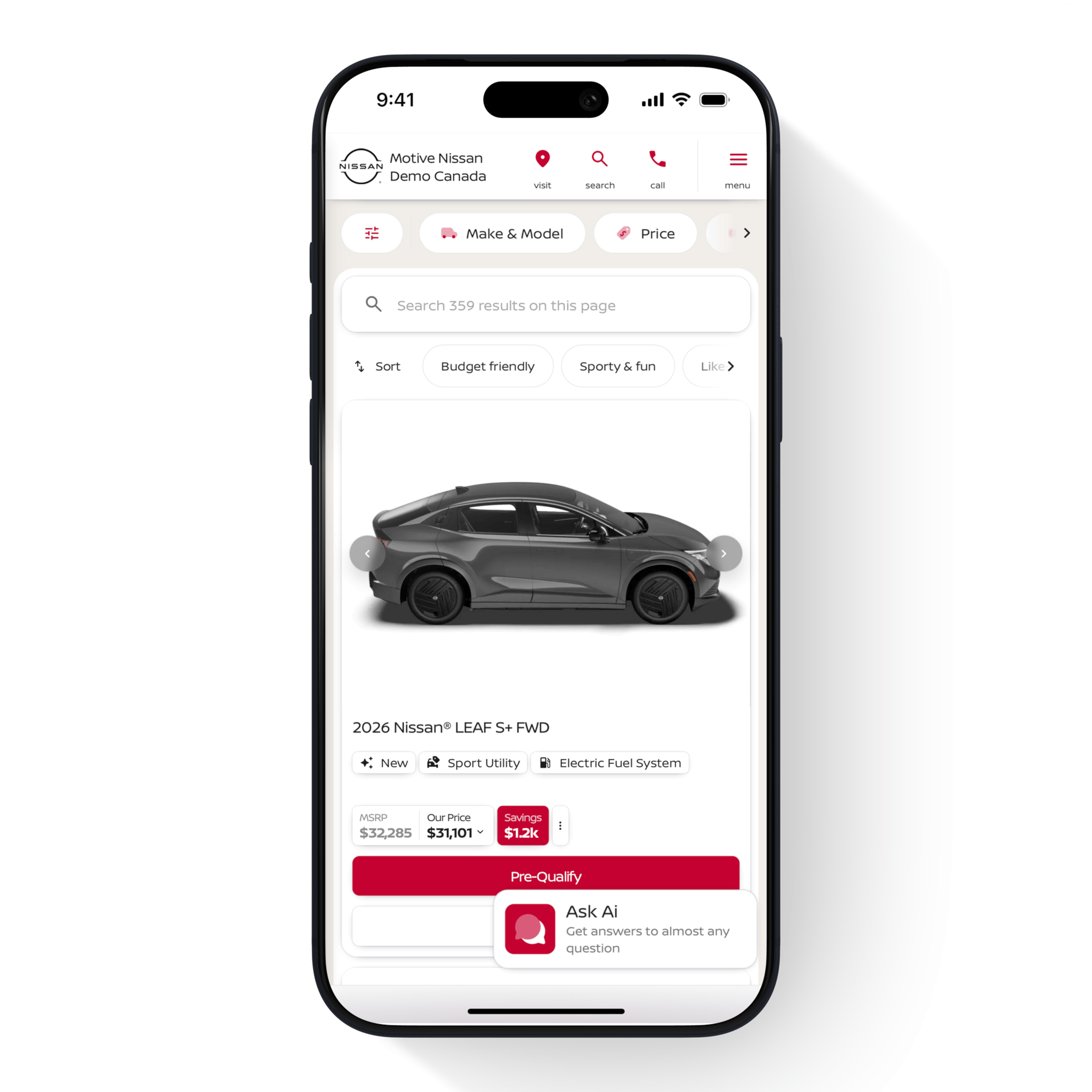 Nissan Canada search interface