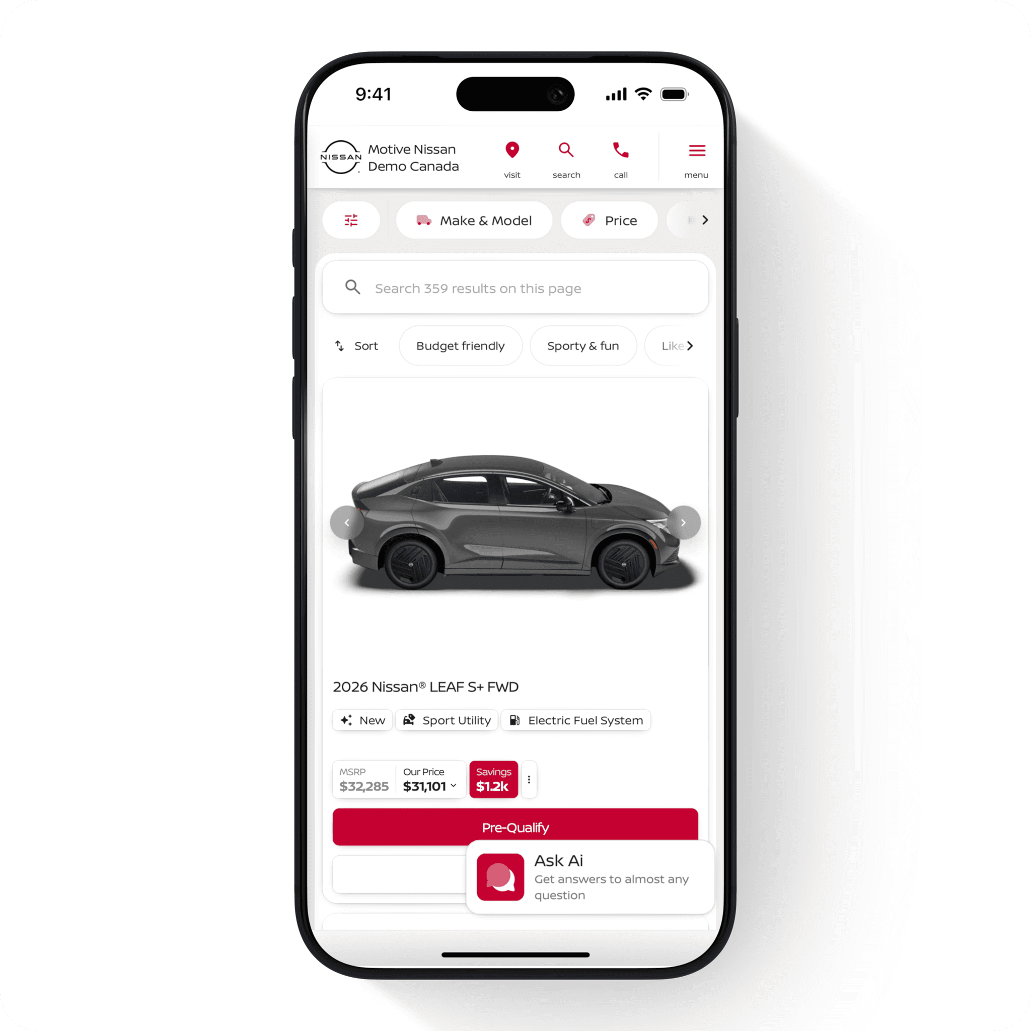 Nissan Canada search interface